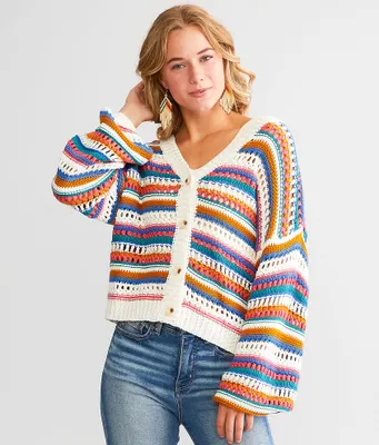 LE LIS Crochet Striped Cardigan Sweater