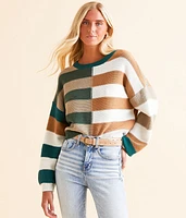 LE LIS Offset Stripe Cropped Sweater