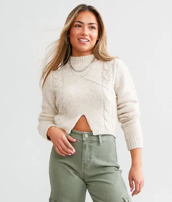 LE LIS Split Cropped Cable Sweater