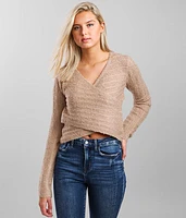 Criss Cross Surplice Cropped Sweater