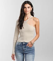 LE LIS One Shoulder Cut-Out Cropped Sweater