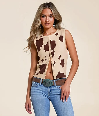 Cow Print Sweater Tank Top