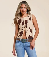 Cow Print Sweater Tank Top