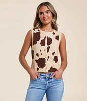 Cow Print Sweater Tank Top