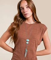 Turquoise Stone Fringe Necklace