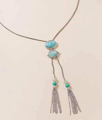 Turquoise Stone Fringe Necklace