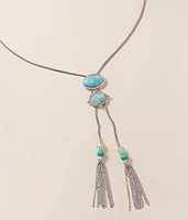 Turquoise Stone Fringe Necklace