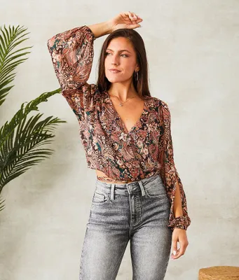 Willow & Root Cropped Surplice Top