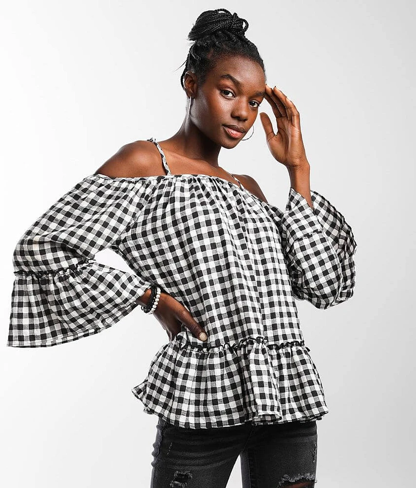 Cold Shoulder Gingham Top