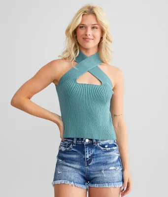 Listicle Heathered Halter Sweater Tank Top
