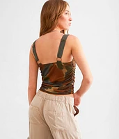 Ruched Camo Mesh Tank Top