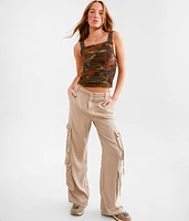 Ruched Camo Mesh Tank Top