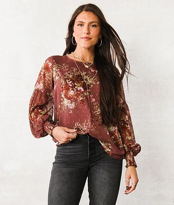 Metallic Floral Print Top