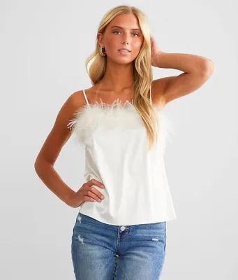 All In Favor Feather Trim Tank Top