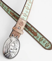 Cactus Print Leather Western Belt