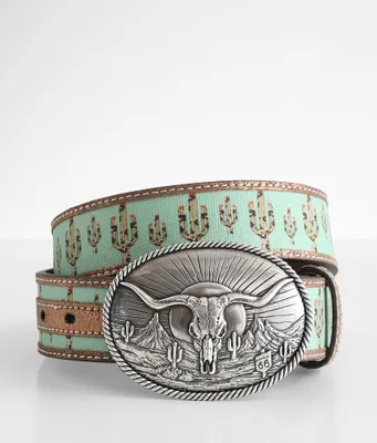 Cactus Print Leather Western Belt