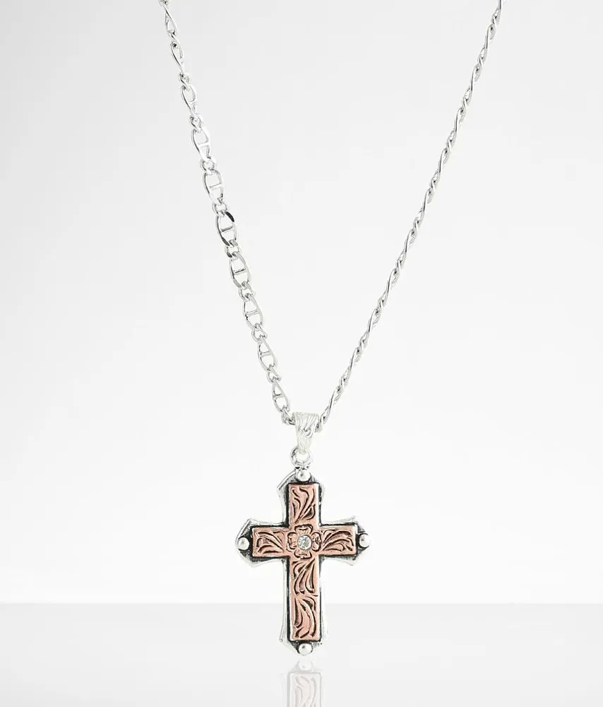 Silver Strike Copper Cross Necklace