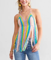 Rainbow Fringe Halter Tank Top