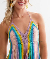 Rainbow Fringe Halter Tank Top