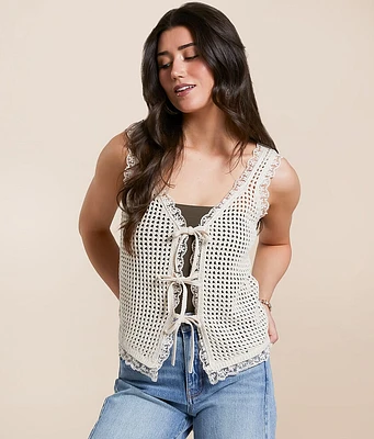 Crochet Front Tie Sweater Vest