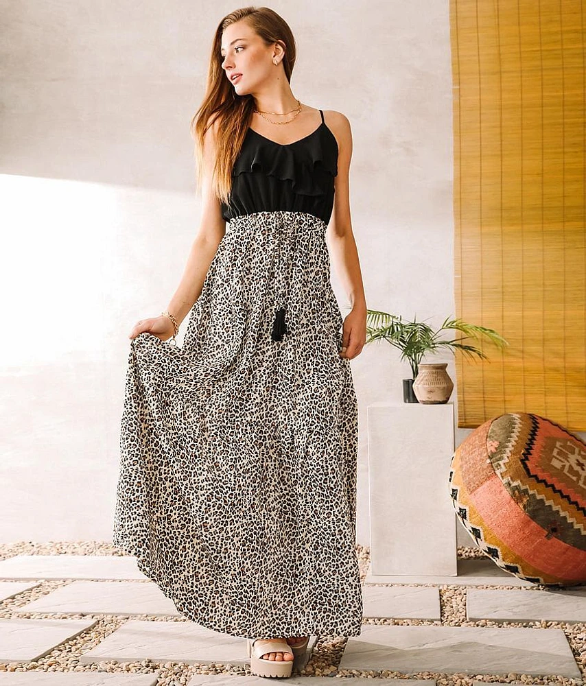 Main Strip Leopard Tiered Maxi Dress