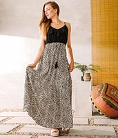 Main Strip Leopard Tiered Maxi Dress