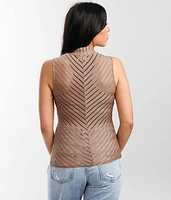 Mitered Stripe Mesh Tank Top