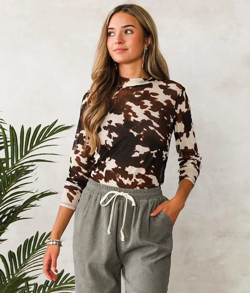 Sheer Cow Print Top