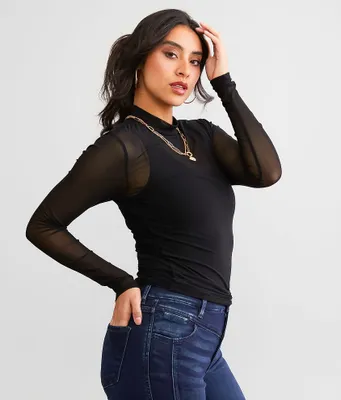 BKEssentials Mock Neck Mesh Top