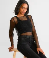 Retroluxe Rhinestone Mesh Top