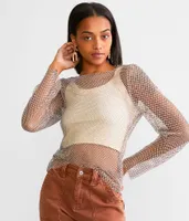 Retroluxe Rhinestone Mesh Top