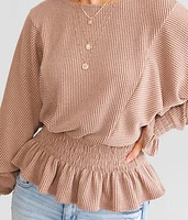 Ribbed Dolman Peplum Top