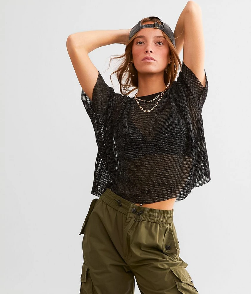 Gilded Intent Metallic Fishnet Cropped Top