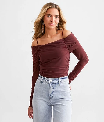 Willow & Root Cold Shoulder Mesh Top