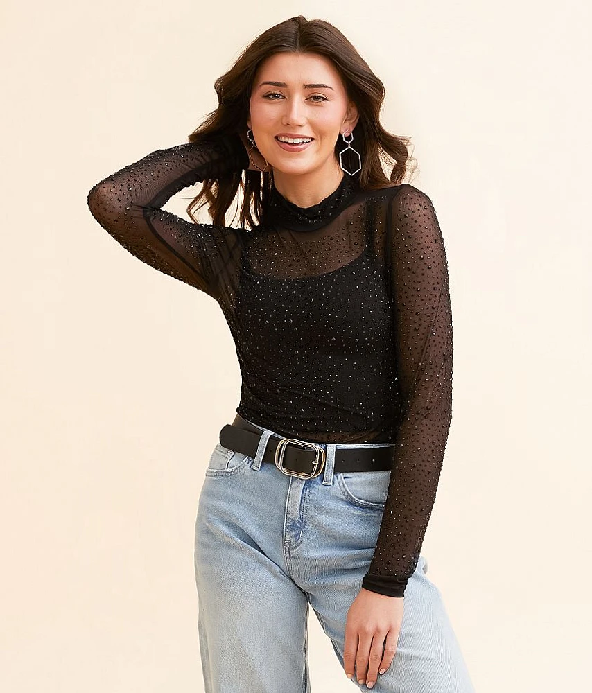 Retroluxe Rhinestone Mesh Top