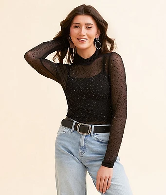 Retroluxe Rhinestone Mesh Top