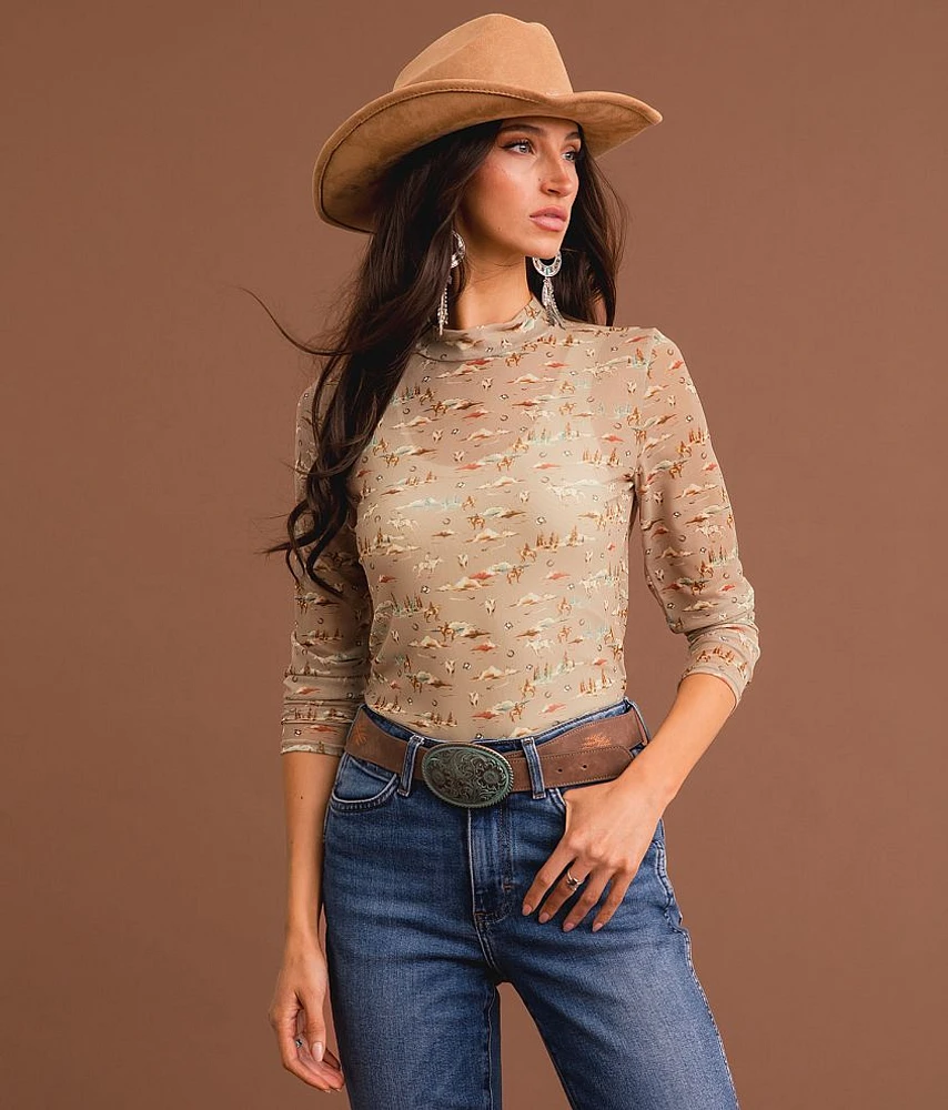 Sterling & Stitch Western Mesh Top