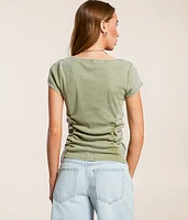 Ruched Rib Knit T-Shirt