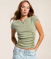 Ruched Rib Knit T-Shirt