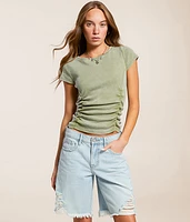 Ruched Rib Knit T-Shirt