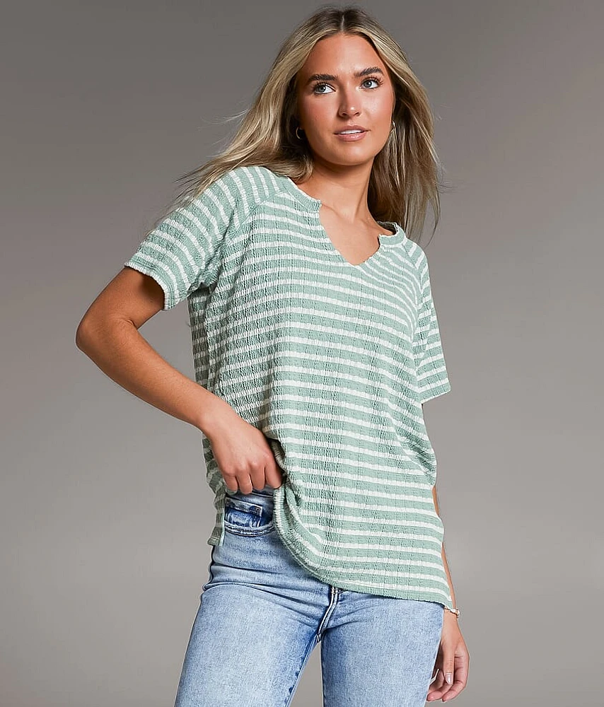 Raw Edge Striped Top