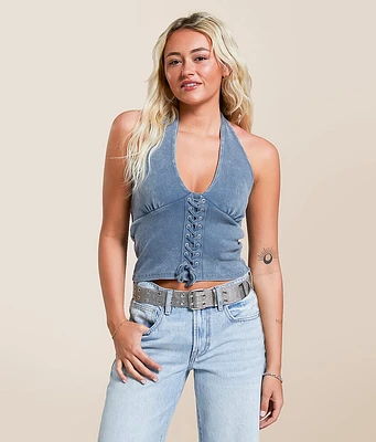 Lace-Up Halter Tank Top