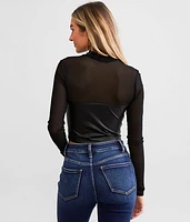 Faux Leather Mesh Top