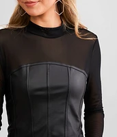 Faux Leather Mesh Top