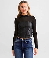 Faux Leather Mesh Top