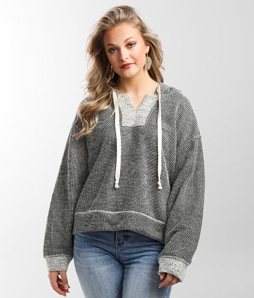 BKE Textured Split Neck Hooded Sweatshirt