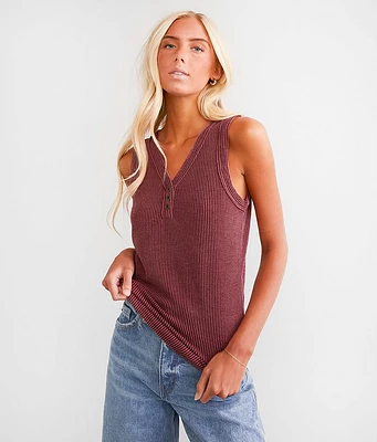 BKE Ribbed Knit Henley Tank Top
