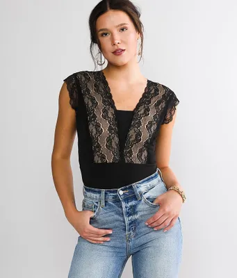 red by BKE Two Tone Lace Bodysuit