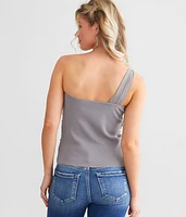 One Shoulder Ruched Mesh Tank Top