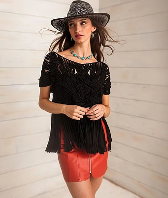 Sterling & Stitch Macrame Fringe Top